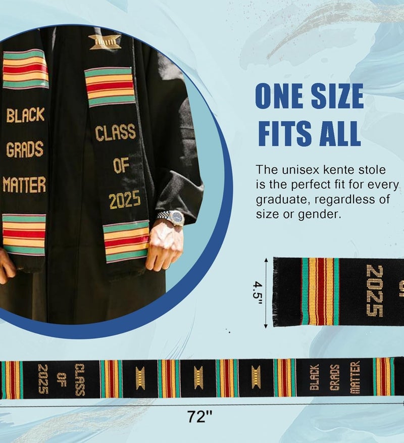 ORNING Store Kente Graduation Stole 2025 Black Girl Magic Graduation Sash 2025 Black Grads Matter Stole for All Graduation Events - Image 4